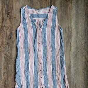 Marine Layer Linen Blend Striped Dress Small S Button Front Sleeveless Pockets